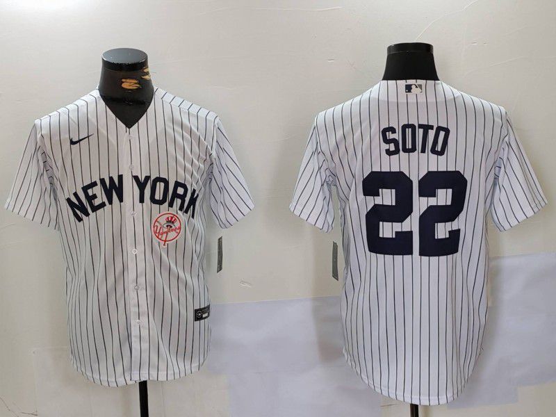 Men New York Yankees #22 Soto White stripe Game 2024 Nike MLB Jersey style 9022->new york yankees->MLB Jersey